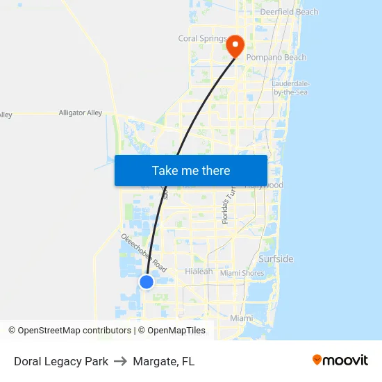 Doral Legacy Park to Margate, FL map
