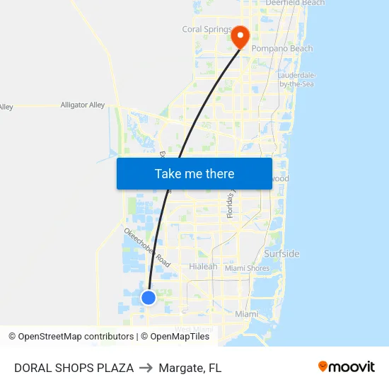 DORAL SHOPS PLAZA to Margate, FL map