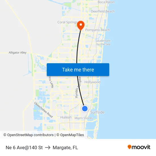 Ne 6 Ave@140 St to Margate, FL map