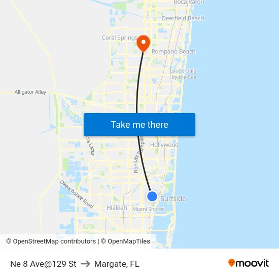 Ne 8 Ave@129 St to Margate, FL map