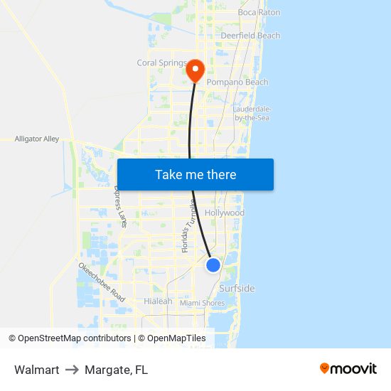 Walmart to Margate, FL map