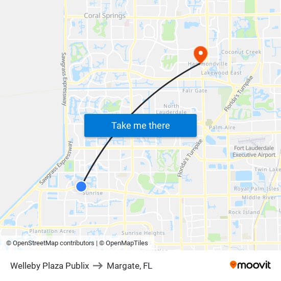 Welleby Plaza Publix to Margate, FL map