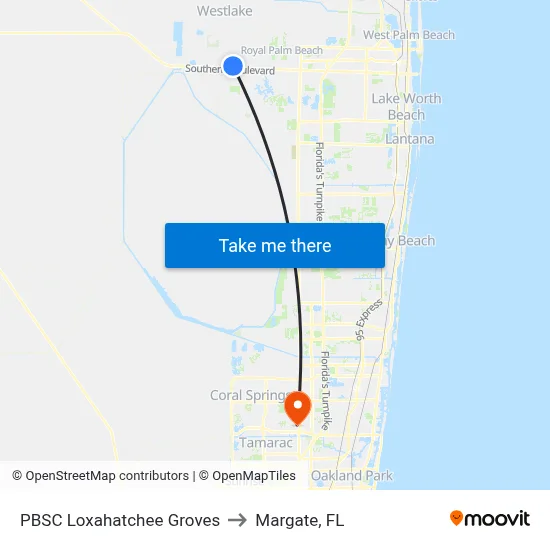 PBSC Loxahatchee Groves to Margate, FL map