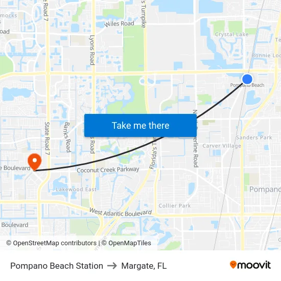 Pompano Beach Station to Margate, FL map