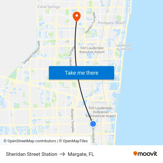 Sheridan Street Station to Margate, FL map