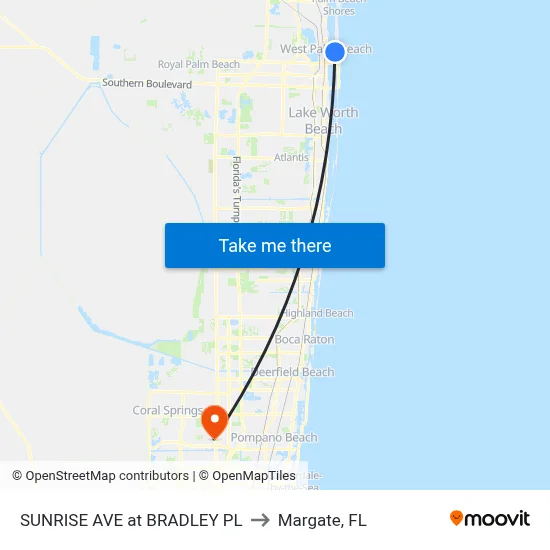 SUNRISE AVE at BRADLEY PL to Margate, FL map