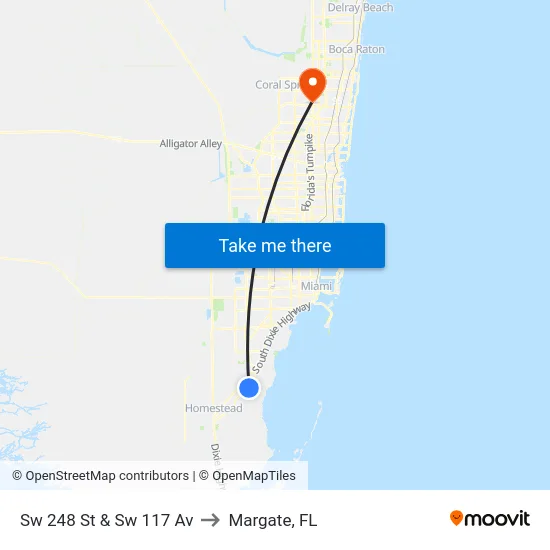 Sw 248 St & Sw 117 Av to Margate, FL map