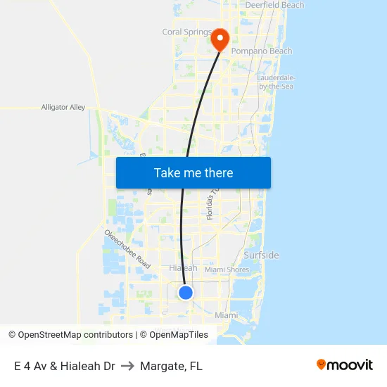 E 4 Av & Hialeah Dr to Margate, FL map