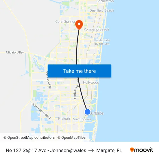 Ne 127 St@17 Ave - Johnson@wales to Margate, FL map