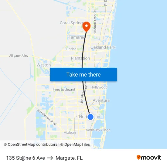 135 St@ne 6 Ave to Margate, FL map