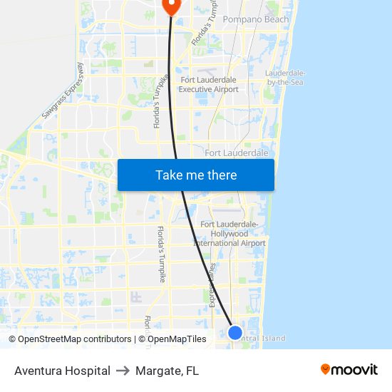 Aventura Hospital to Margate, FL map