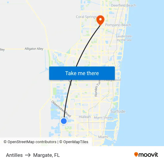 Antilles to Margate, FL map