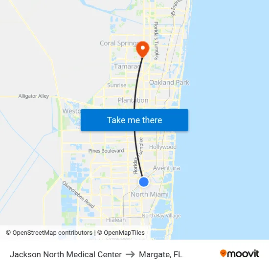 Jackson North Medical Center to Margate, FL map