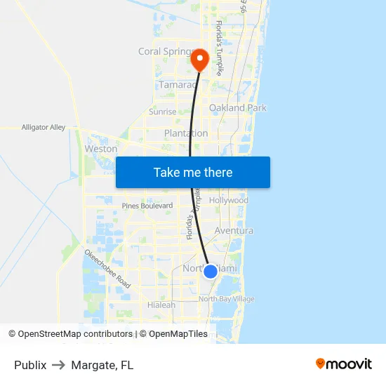 Publix to Margate, FL map