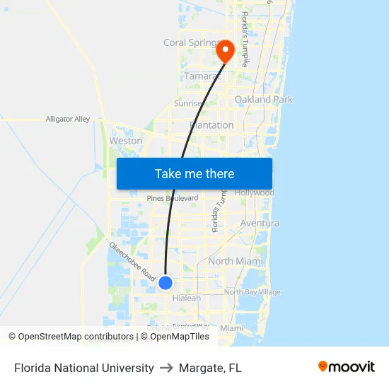 Florida National University to Margate, FL map