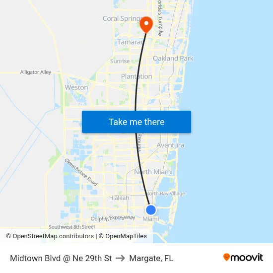 Midtown Blvd @ Ne 29th St to Margate, FL map