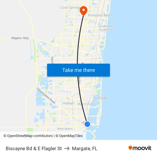 Biscayne Bd & E Flagler St to Margate, FL map