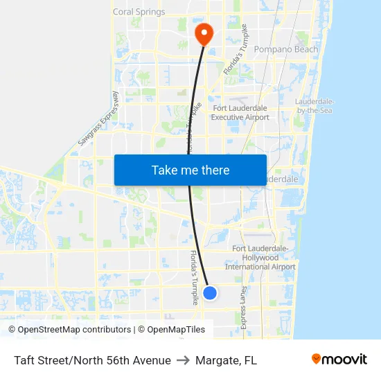 Taft Street/North 56th Avenue to Margate, FL map