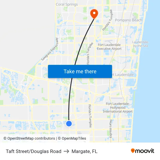 Taft Street/Douglas Road to Margate, FL map