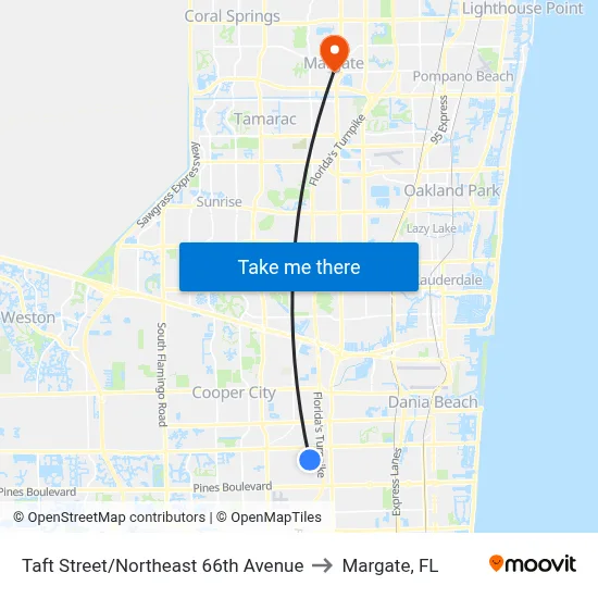 Taft Street/Northeast 66th Avenue to Margate, FL map