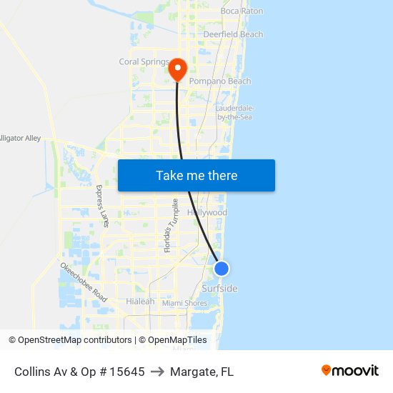 Collins Av & Op # 15645 to Margate, FL map