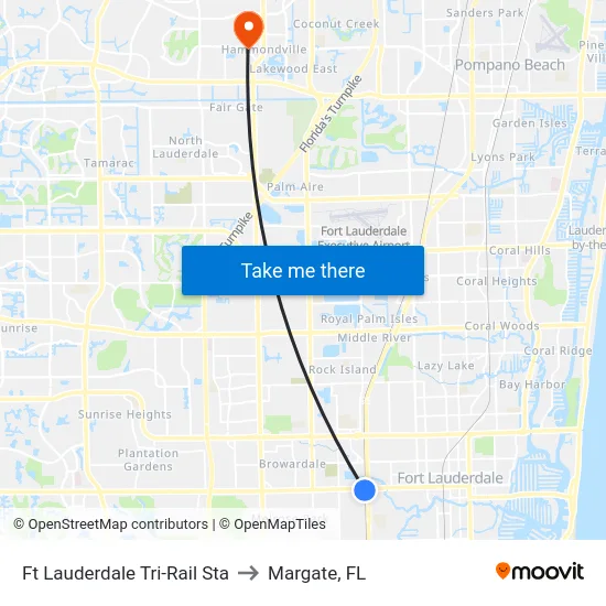 Ft Lauderdale Tri-Rail Sta to Margate, FL map