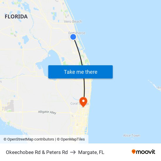 Okeechobee Rd & Peters Rd to Margate, FL map