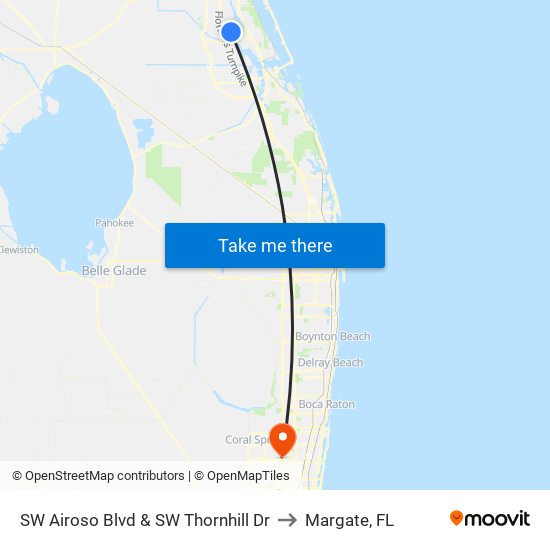 SW Airoso Blvd & SW Thornhill Dr to Margate, FL map