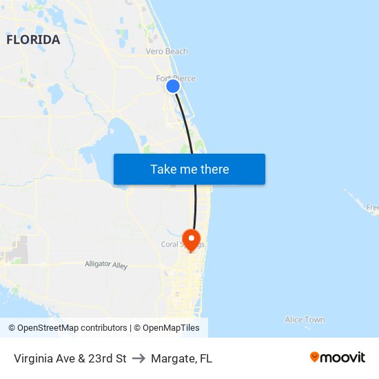 Virginia Ave & 23rd St to Margate, FL map