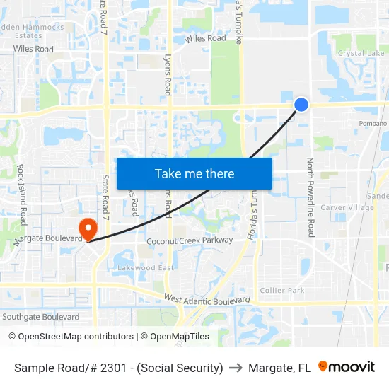Sample Road/# 2301 - (Social Security) to Margate, FL map