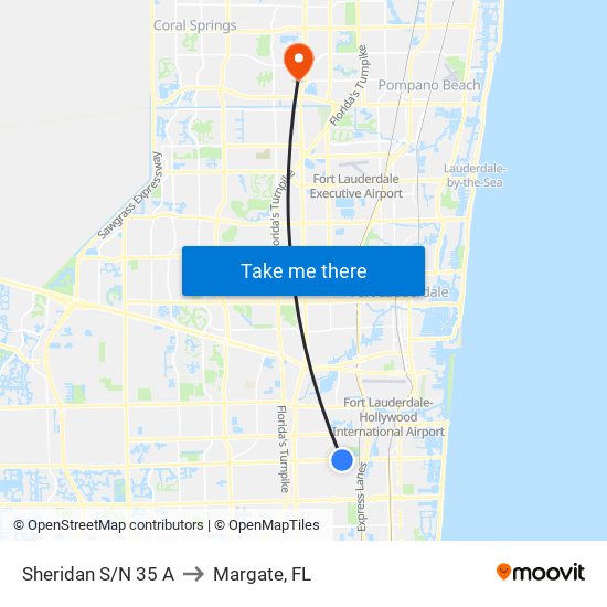 Sheridan S/N 35 A to Margate, FL map