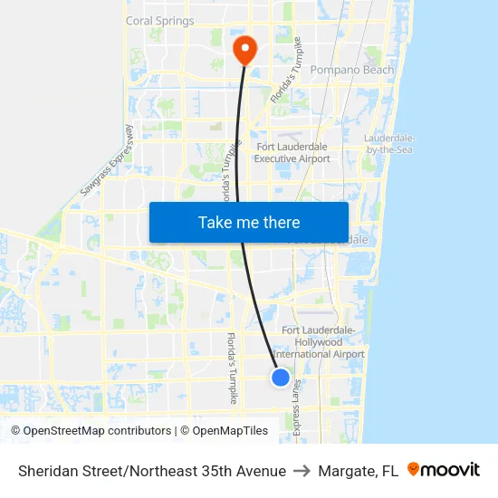 Sheridan Street/Northeast 35th Avenue to Margate, FL map