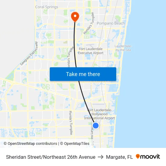 Sheridan Street/Northeast 26th Avenue to Margate, FL map