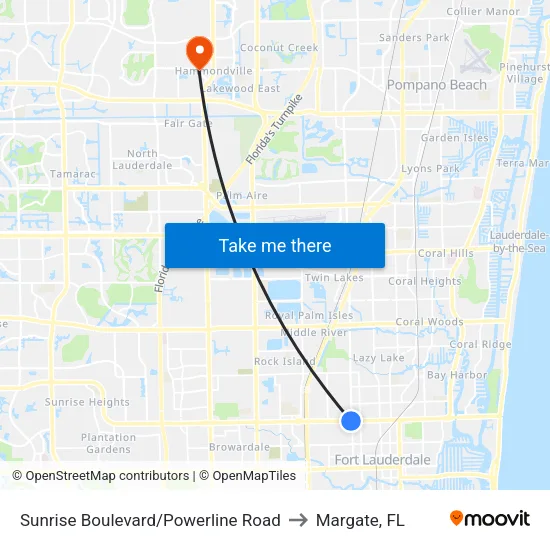 Sunrise Boulevard/Powerline Road to Margate, FL map