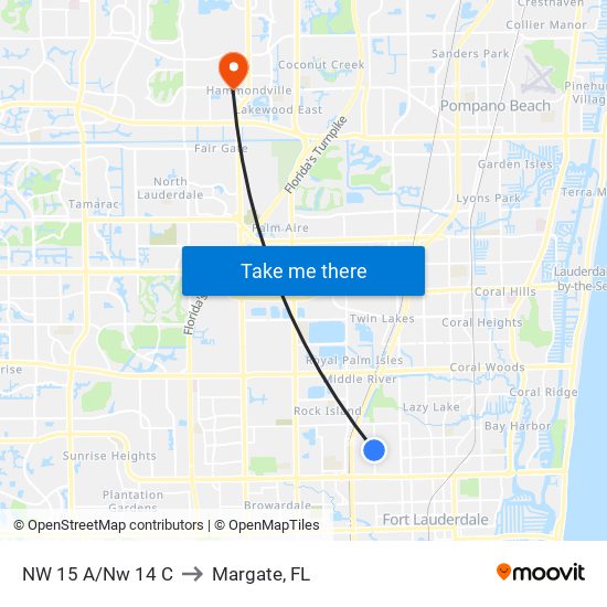 NW 15 A/Nw 14 C to Margate, FL map