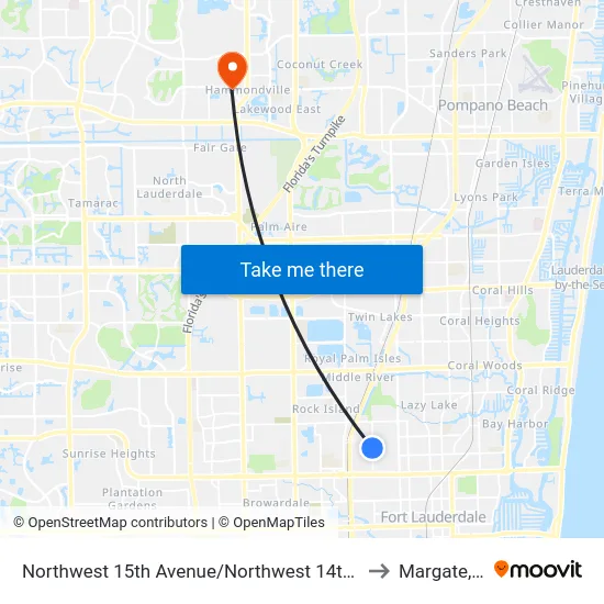 Northwest 15th Avenue/Northwest 14th Court to Margate, FL map