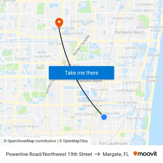 Powerline Road/Northwest 19th Street to Margate, FL map