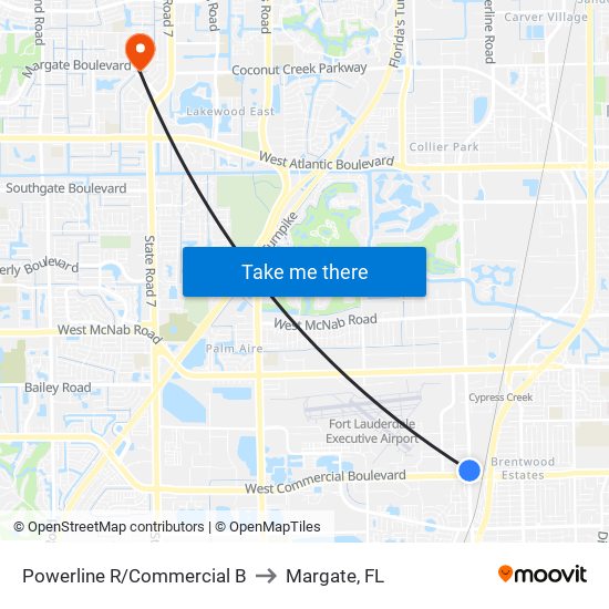 Powerline R/Commercial B to Margate, FL map