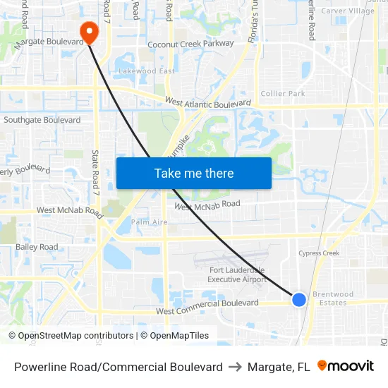 Powerline Road/Commercial Boulevard to Margate, FL map