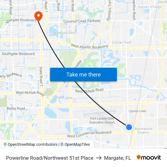 Powerline Road/Northwest 51st Place to Margate, FL map