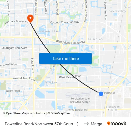 Powerline Road/Northwest 57th Court - (Cypress Creek Tri-Rail) to Margate, FL map