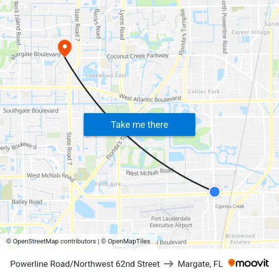 Powerline Road/Northwest 62nd Street to Margate, FL map