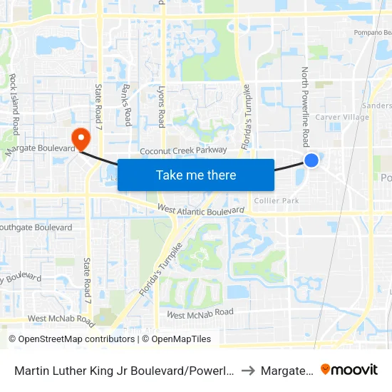 Martin Luther King Jr Boulevard/Powerline Road to Margate, FL map