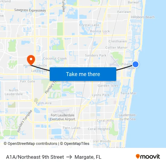 A1A/Northeast 9th Street to Margate, FL map