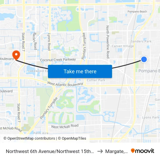 Northwest 6th Avenue/Northwest 15th Street to Margate, FL map