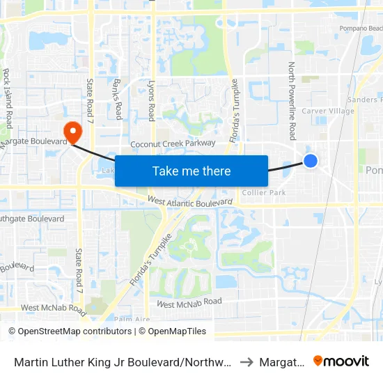 Martin Luther King Jr Boulevard/Northwest 18th Drive to Margate, FL map