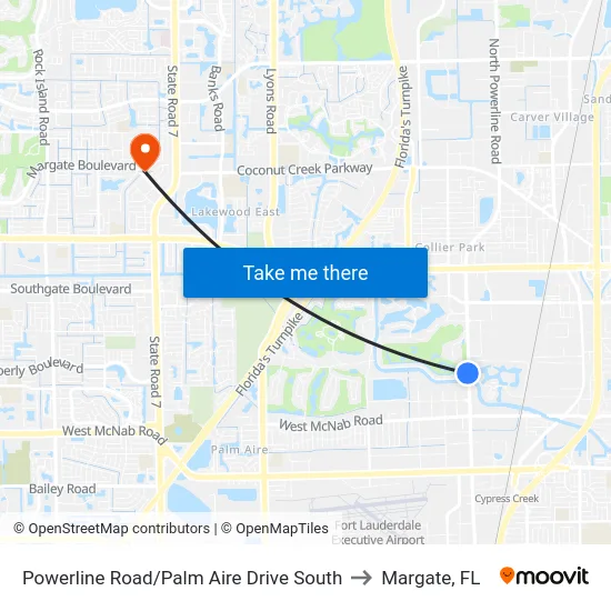 Powerline Road/Palm Aire Drive South to Margate, FL map