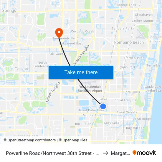 Powerline Road/Northwest 38th Street - (Park Lane West) to Margate, FL map