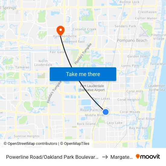 Powerline Road/Oakland Park Boulevard (North) to Margate, FL map