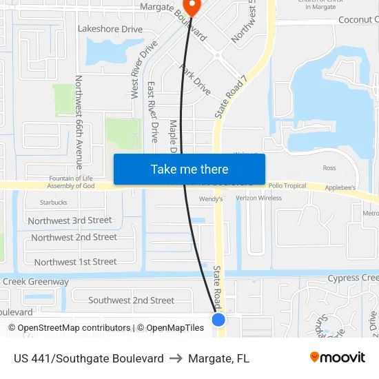 US 441/Southgate Boulevard to Margate, FL map